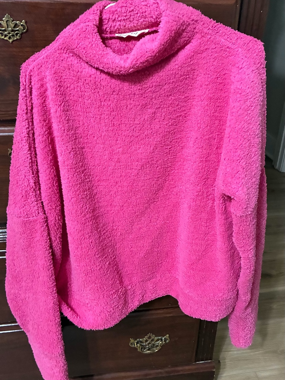 Plush Funnel Neck Sweater - Bright Pink